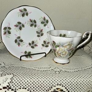 White rose teacup and saucer set